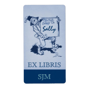 Bookplate Antique Scarecrow Holds Book EX LIBRIS