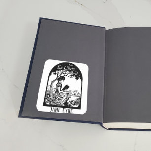 Bookplate - Girl Reading Under Tree  Square Sticker