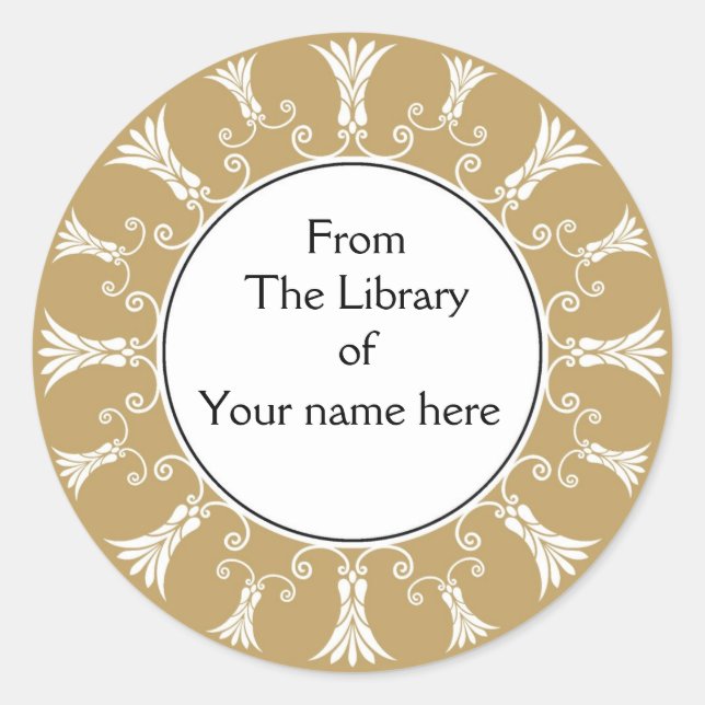 Bookplate - Gold Flourish Flowers Classic Round Sticker (Front)