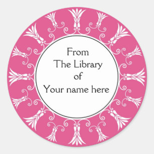 Bookplate-Hot Pink Flourish Flowers Classic Round Sticker
