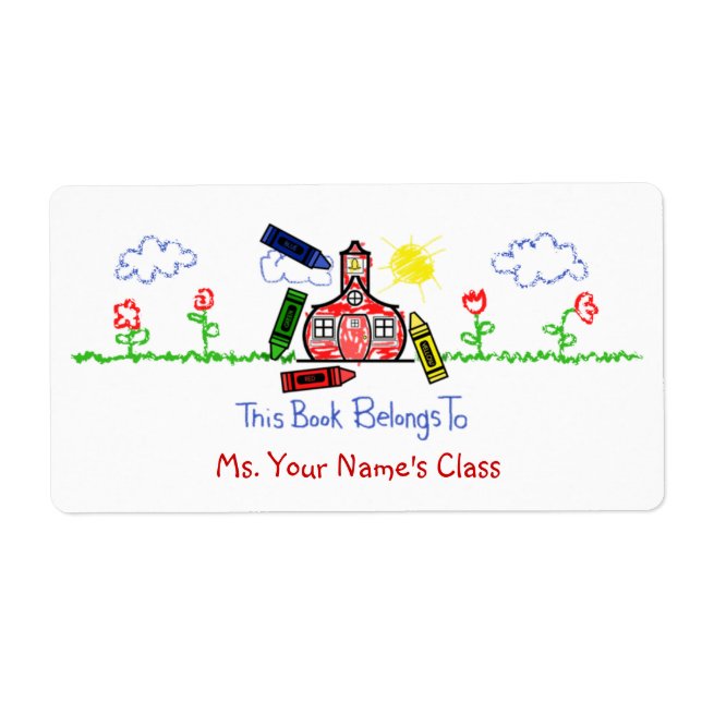 Bookplate Label for Teachers - Crayon Schoolhouse (Front)