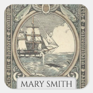 Bookplate, Personalised, Victorian Reproduction Sq Square Sticker