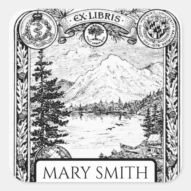 Bookplate, Personalised, Victorian Reproduction Sq Square Sticker (Front)
