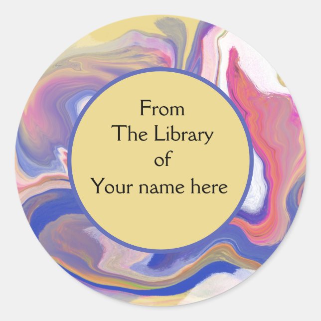Bookplate- Pink And Purple Marble Abstract Pattern Classic Round Sticker (Front)
