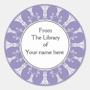 Bookplate - Purple Flourish Flowers Classic Round Sticker