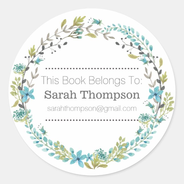 Bookplate School Name Stickers Floral Wreath (Front)