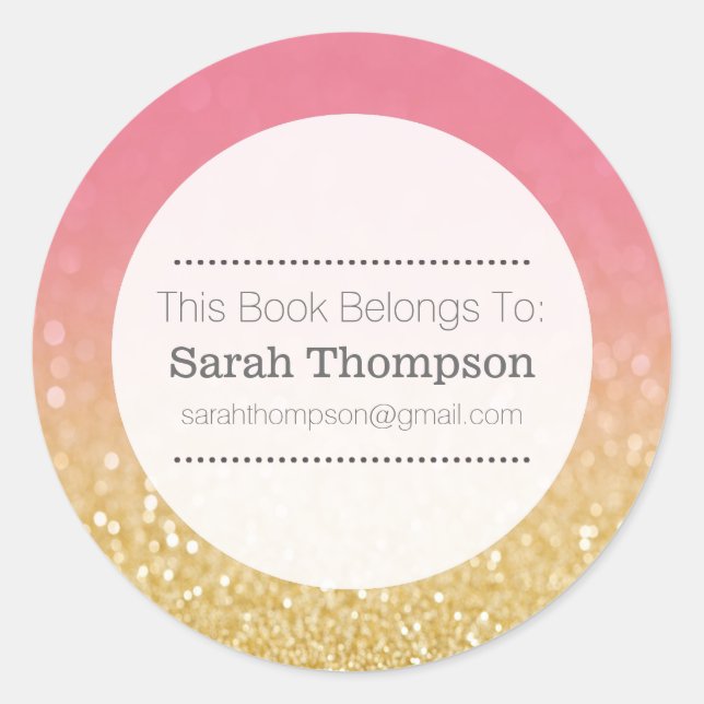 Bookplate School Name Stickers Gold Ombre Glitter (Front)