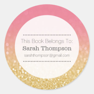 Bookplate School Name Stickers Gold Ombre Glitter