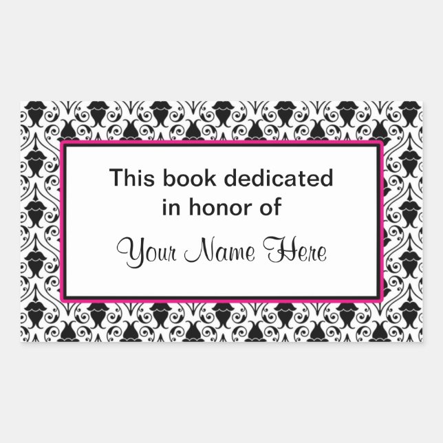 Bookplate sticker - pink and damask (Front)