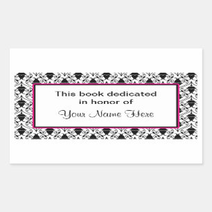Bookplate sticker - pink and damask