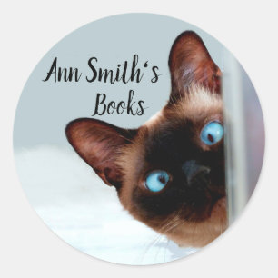Bookplate to Customise Funny Peeking Cat Classic Round Sticker