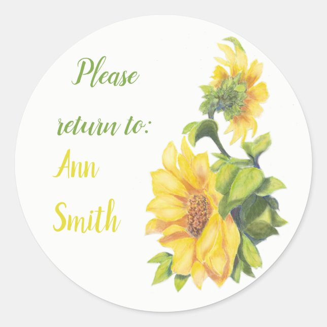 Bookplate to Customise Sunflower Garden flower Classic Round Sticker (Front)