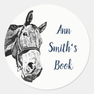 Bookplate to Customise Vintage Look Horse Fun Classic Round Sticker