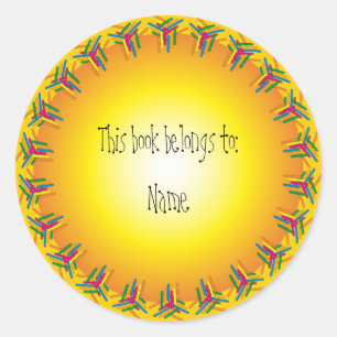 Bookplate with colourful border classic round sticker