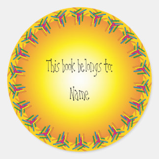 Bookplate with colourful border classic round sticker