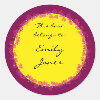 Bookplate with cute hearts classic round sticker