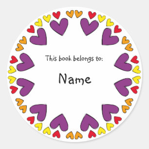 Bookplate with cutehearts classic round sticker