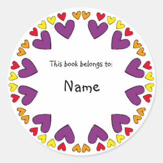 Bookplate with cutehearts classic round sticker