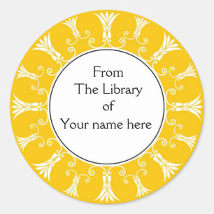 Bookplate - Yellow Flourish Flowers Classic Round Sticker