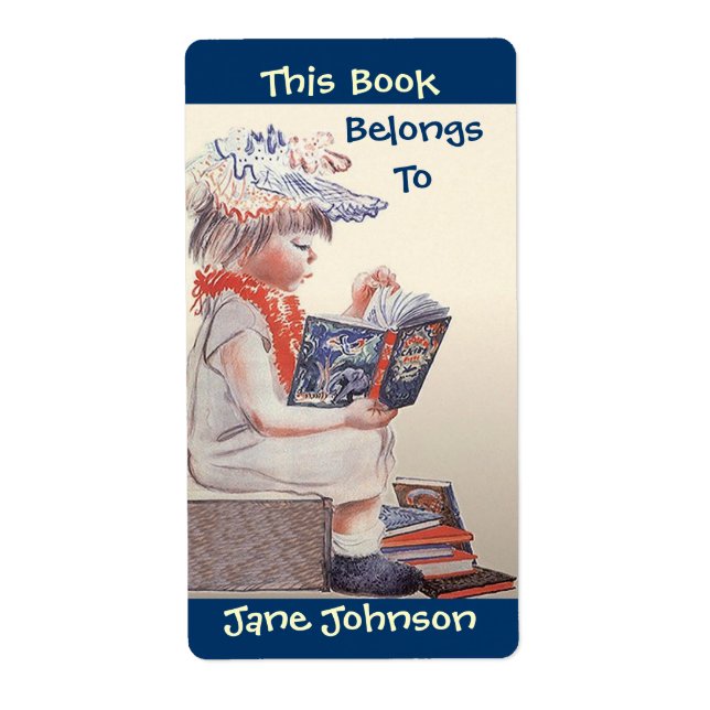Bookplates Vintage Girl Reading Belongs To Labels (Front)