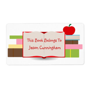 Books and Apple Bookplate Label