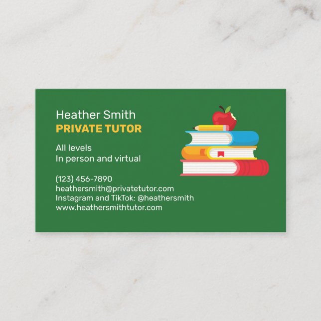 Books and Apple Private Tutor Business Card (Front)