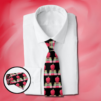 Books and Apple Teacher Black Neck Tie