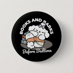 Books and Barks – Cute Sleepy Dog Reading Design 6 Cm Round Badge