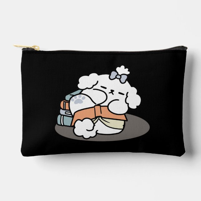Books and Barks – Cute Sleepy Dog Reading Design Accessory Pouch (Front)