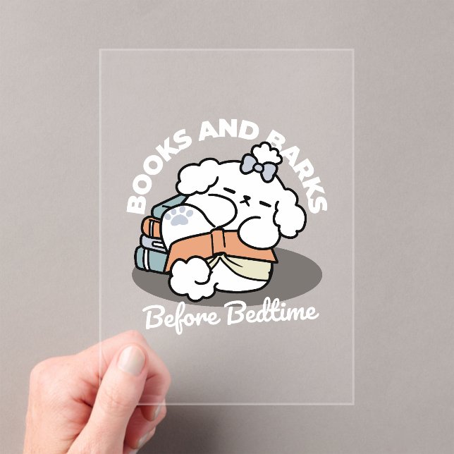 Books and Barks – Cute Sleepy Dog Reading Design Acrylic Invitations (Insitu (Handheld))