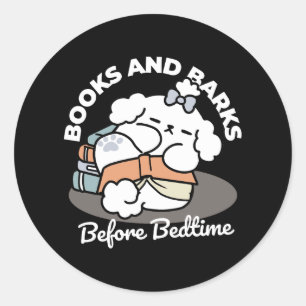 Books and Barks – Cute Sleepy Dog Reading Design Classic Round Sticker