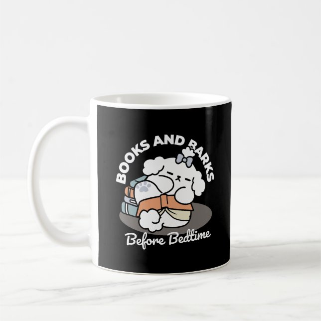 Books and Barks – Cute Sleepy Dog Reading Design Coffee Mug (Left)