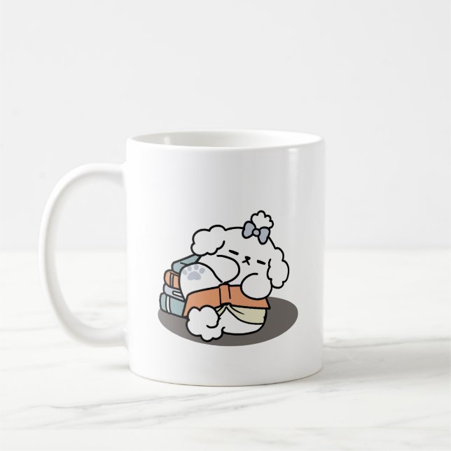 Books and Barks – Cute Sleepy Dog Reading Design Coffee Mug (Left)