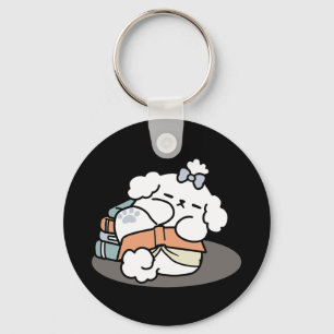 Books and Barks – Cute Sleepy Dog Reading Design Key Ring