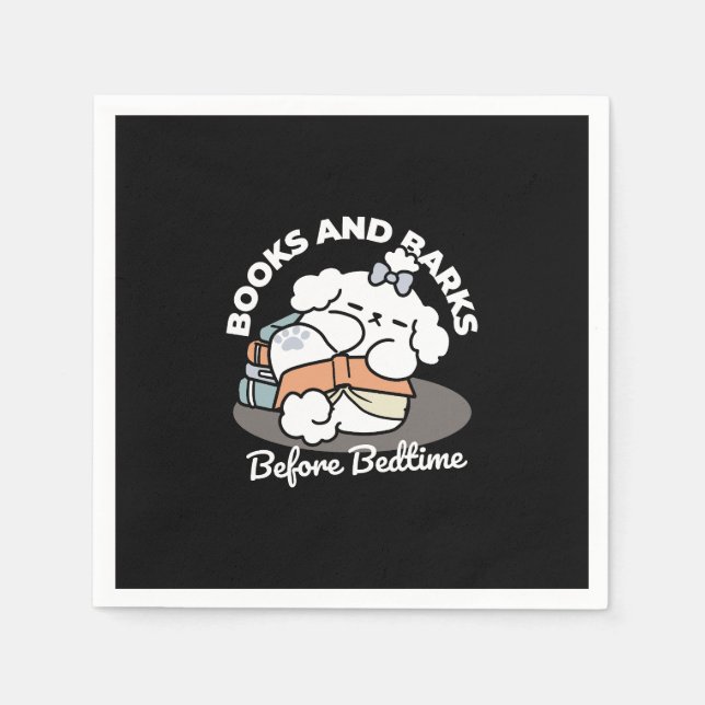 Books and Barks – Cute Sleepy Dog Reading Design Napkin (Front)