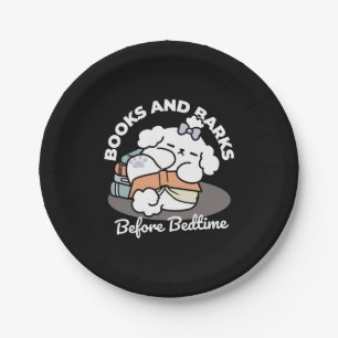 Books and Barks – Cute Sleepy Dog Reading Design Paper Plate