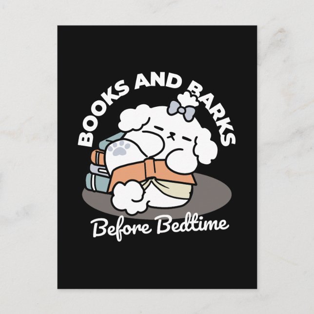 Books and Barks – Cute Sleepy Dog Reading Design Postcard (Front)