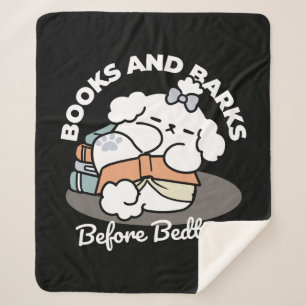 Books and Barks – Cute Sleepy Dog Reading Design Sherpa Blanket