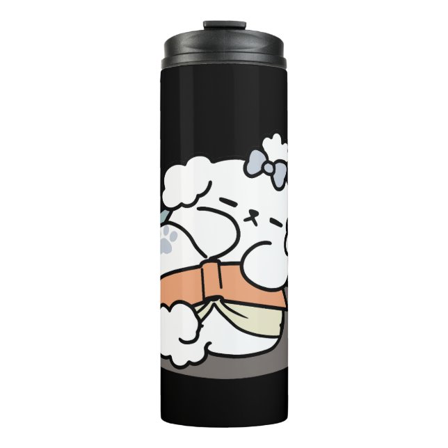 Books and Barks – Cute Sleepy Dog Reading Design Thermal Tumbler (Front)