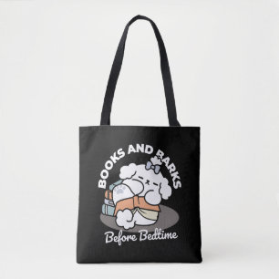 Books and Barks – Cute Sleepy Dog Reading Design Tote Bag