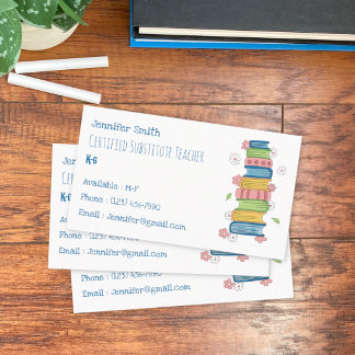 Books and Bloom Sub Teacher Standard Business Card
