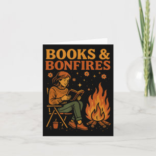 Books And Bonfires Cosy Campfire Reading Retro Fal Card