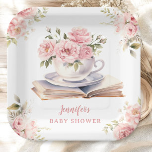 Books and Brunch Baby Shower Girl Tea Floral Paper Plate