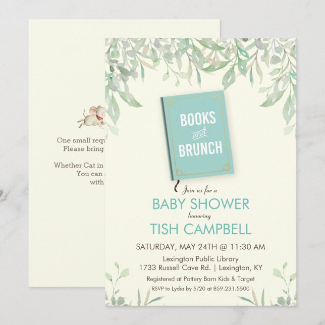 Books and Brunch Baby Shower Invitation (Front/Back)