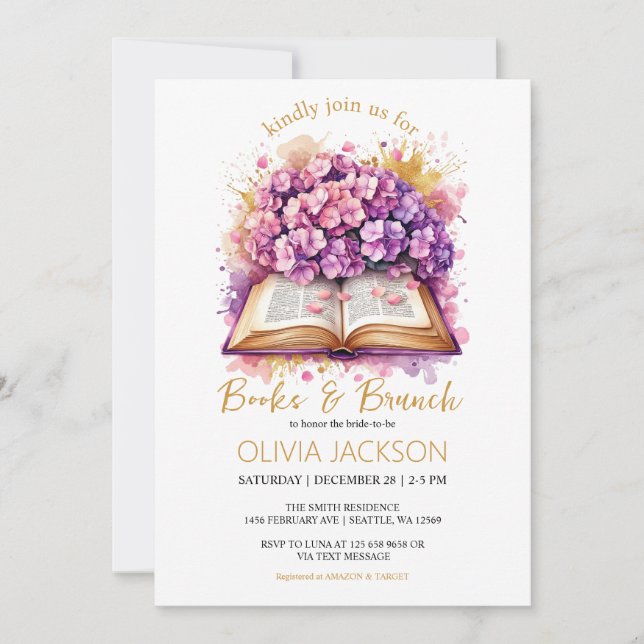 Books and Brunch Hydrangea Bridal Shower Invitation (Front)