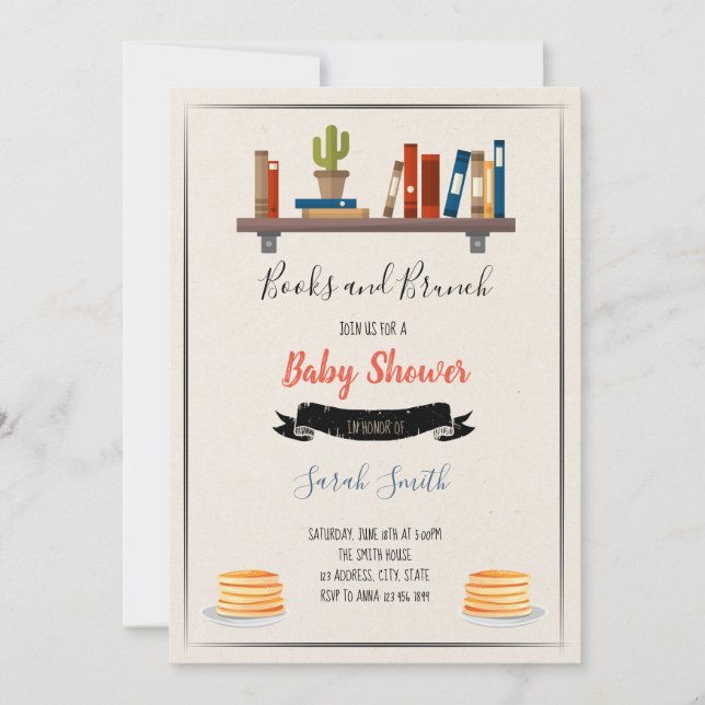 Books and brunch  shower party tem invitation (Front)