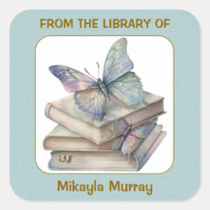 Books and Butterflies Bookplate Square Sticker