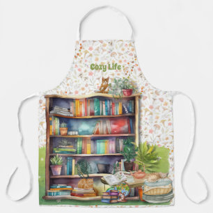 Books and Cat Lovers Hygge Birthday Retirement   Apron