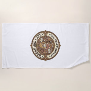 Books And Cats Cat Books Reading Vintage Vector Ar Beach Towel