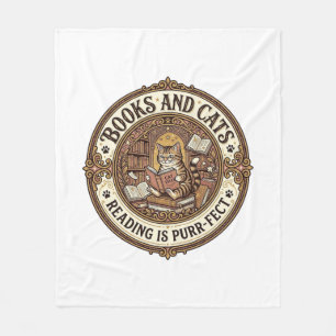 Books And Cats Cat Books Reading Vintage Vector Ar Fleece Blanket